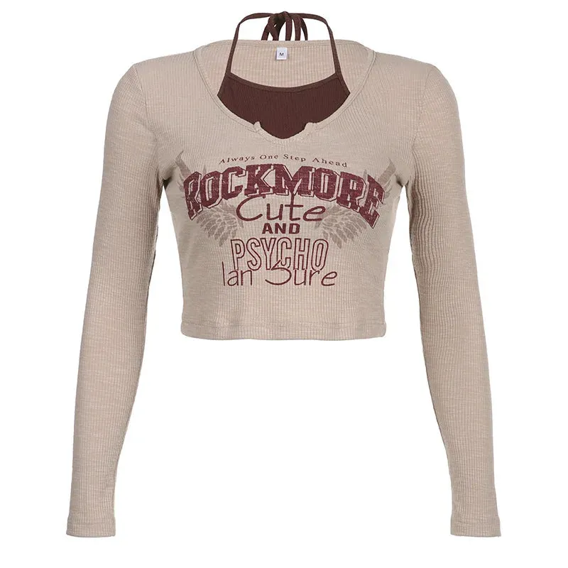 مجموعة اروين التجارية ARWEN&AJH GROUP  2024 European Sweet Pink Lace Trim Long Sleeve Corset Crop Tops Korean Style Cute Aesthetic Slim T-Shirt Women Basic Tees Autumn Pullovers