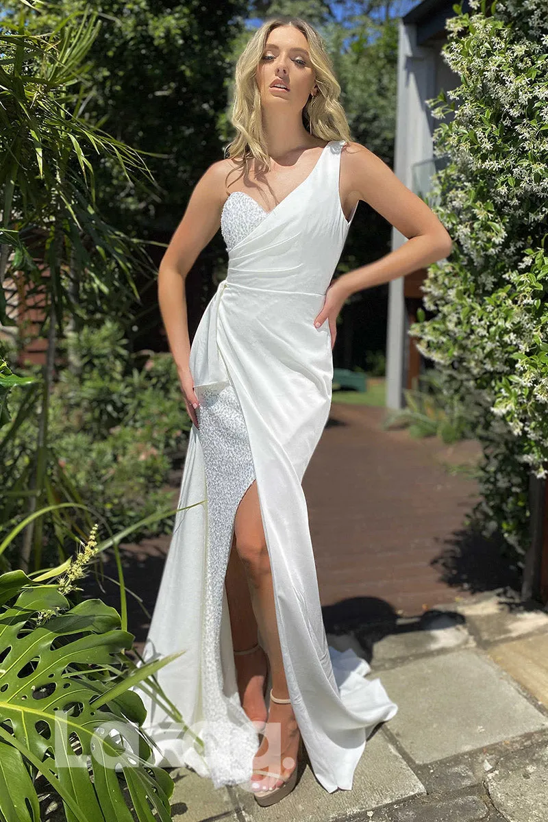 16777 - One Shoulder Sweetheart Front Slit Party Prom Dress