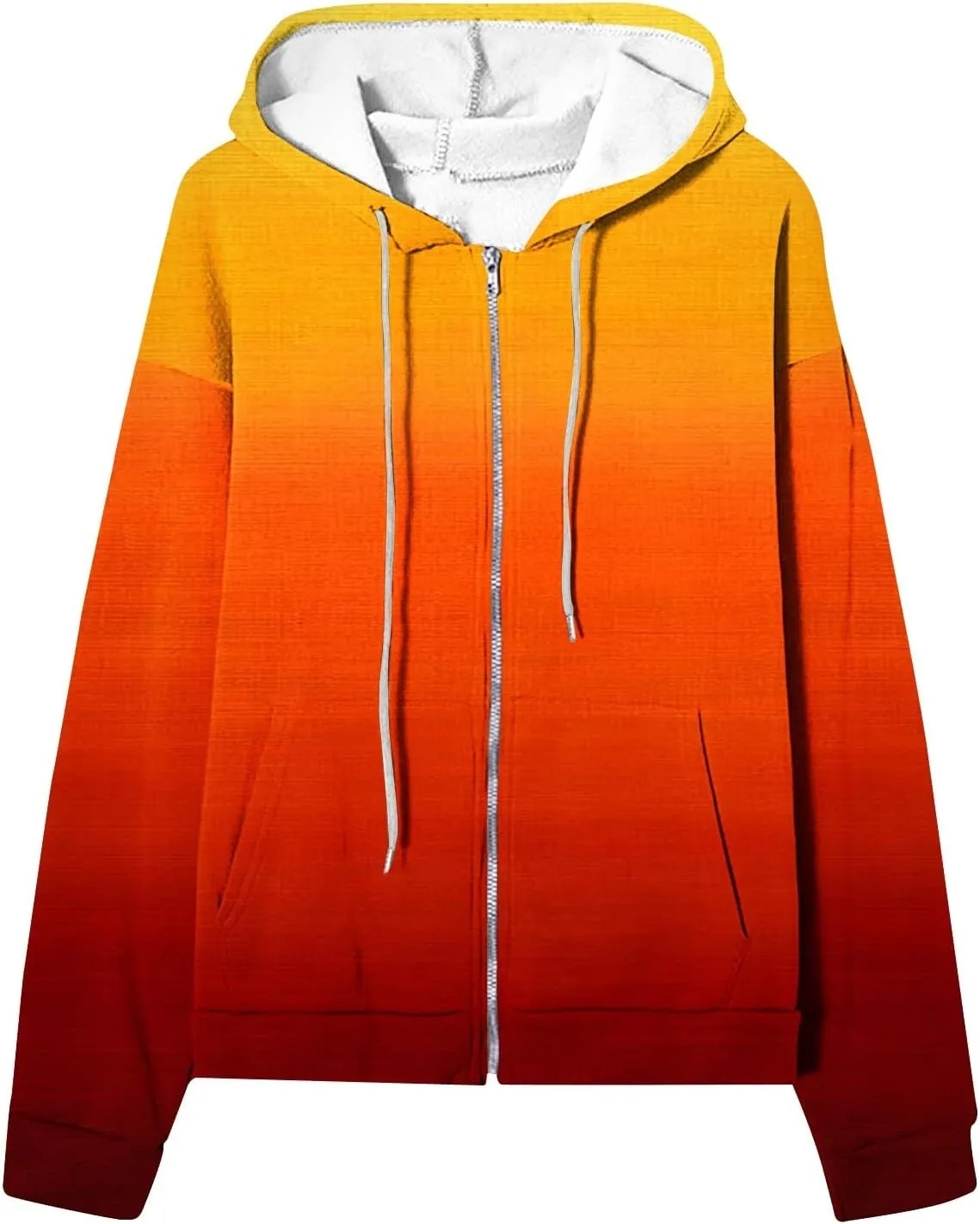 Bidobibo Zip Up Hoodie Women Gradient Color Pattern Zipper Hooded Plus Size Jacket Oversized Tunic Sweatshirt for Women