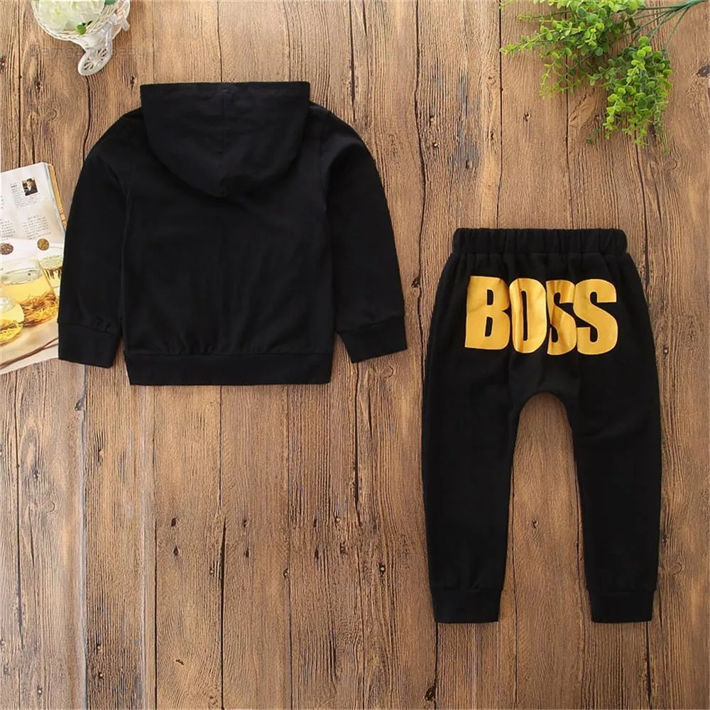 Boys Hooded Mini Boss Long Sleeve Top & Pants Kids Wholesale Clothing