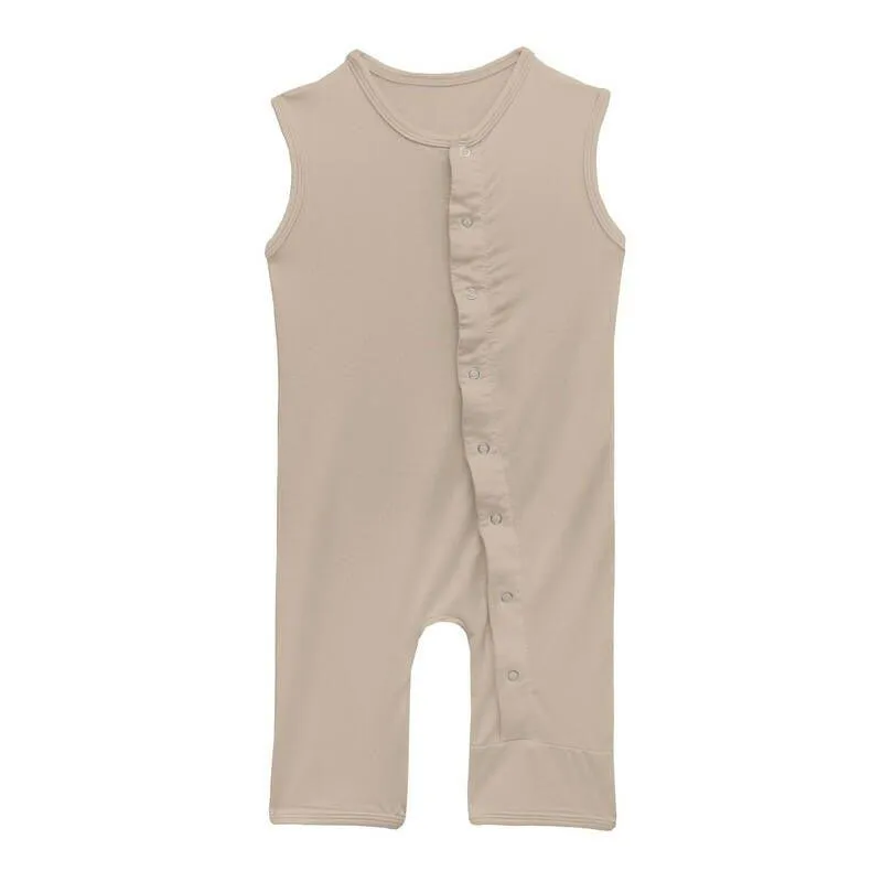 Boy's Solid Bamboo Tank Romper - Burlap (TBD22)