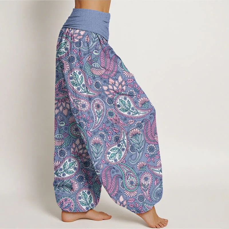 Buddha Stones Cashew Flower Peacock Sunflower Design Women's Elastic Waist Harem Pants
