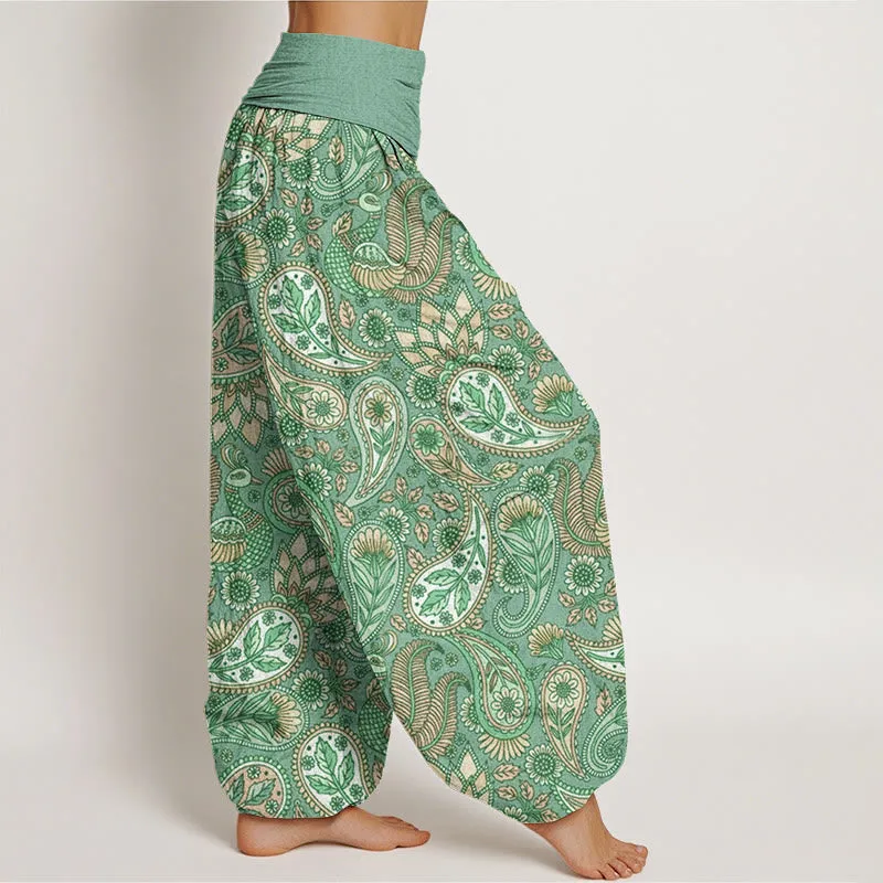 Buddha Stones Cashew Flower Peacock Sunflower Design Women's Elastic Waist Harem Pants