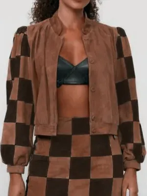 Buttoned Checkerboard Long Sleeves Stand Collar Outerwear Jackets