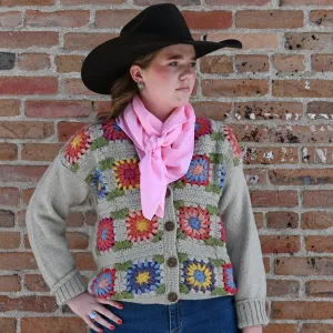 Camelia - Women's Wool Knit Button Up Cardigan Sweater with Flower Design