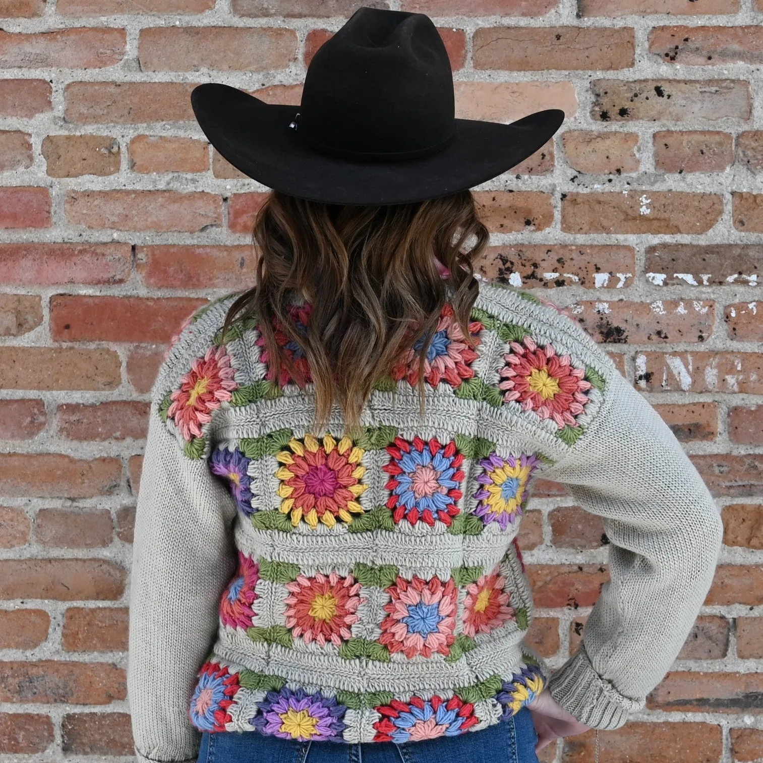 Camelia - Women's Wool Knit Button Up Cardigan Sweater with Flower Design