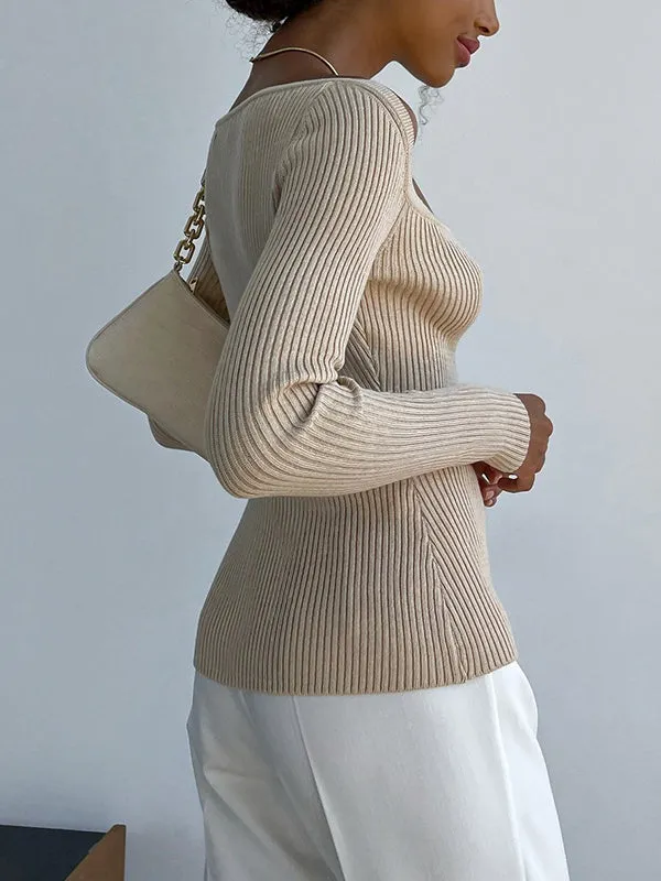 Chicmy-Urban Skinny Solid Color Square-Neck Sweater Tops