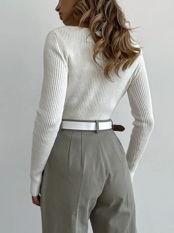 Chicmy-Urban Skinny Solid Color Square-Neck Sweater Tops