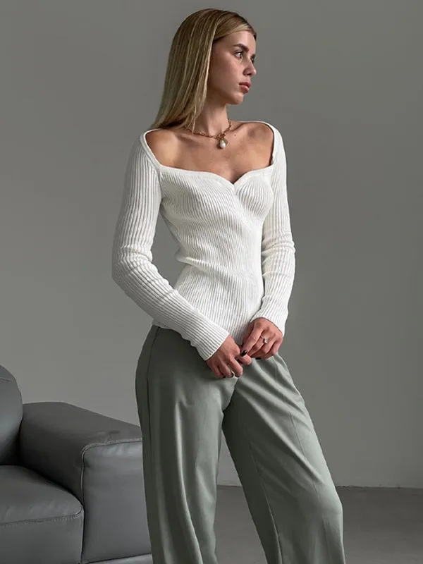 Chicmy-Urban Skinny Solid Color Square-Neck Sweater Tops