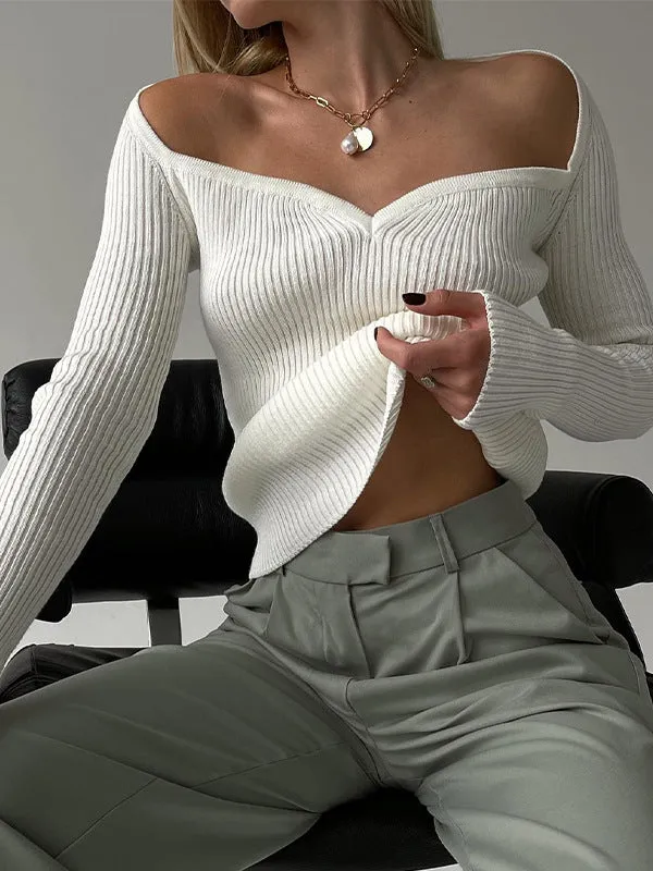 Chicmy-Urban Skinny Solid Color Square-Neck Sweater Tops