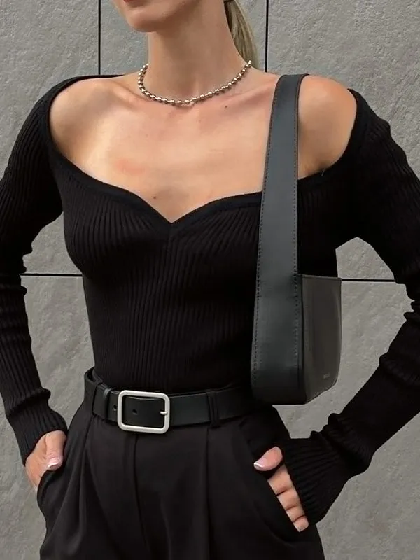 Chicmy-Urban Skinny Solid Color Square-Neck Sweater Tops