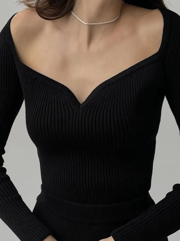 Chicmy-Urban Skinny Solid Color Square-Neck Sweater Tops