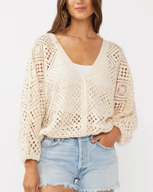 Diamond Crochet Surplice Sweater - Natural