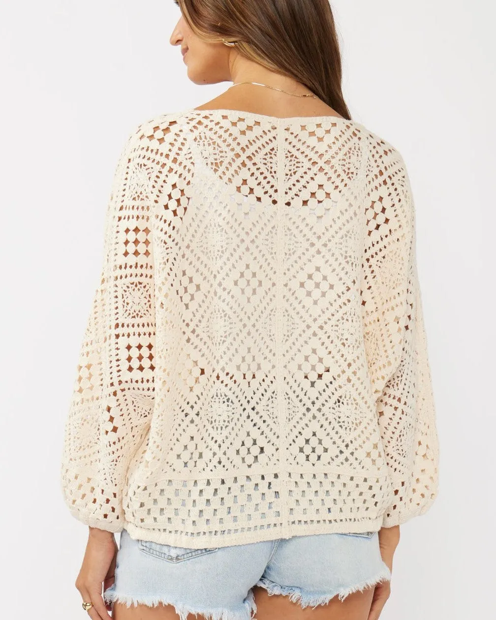 Diamond Crochet Surplice Sweater - Natural