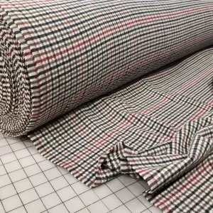 End of Bolt: 2-7/8th yards of Wool Blend Melton Olive and Burgundy Checks Woven-remnant