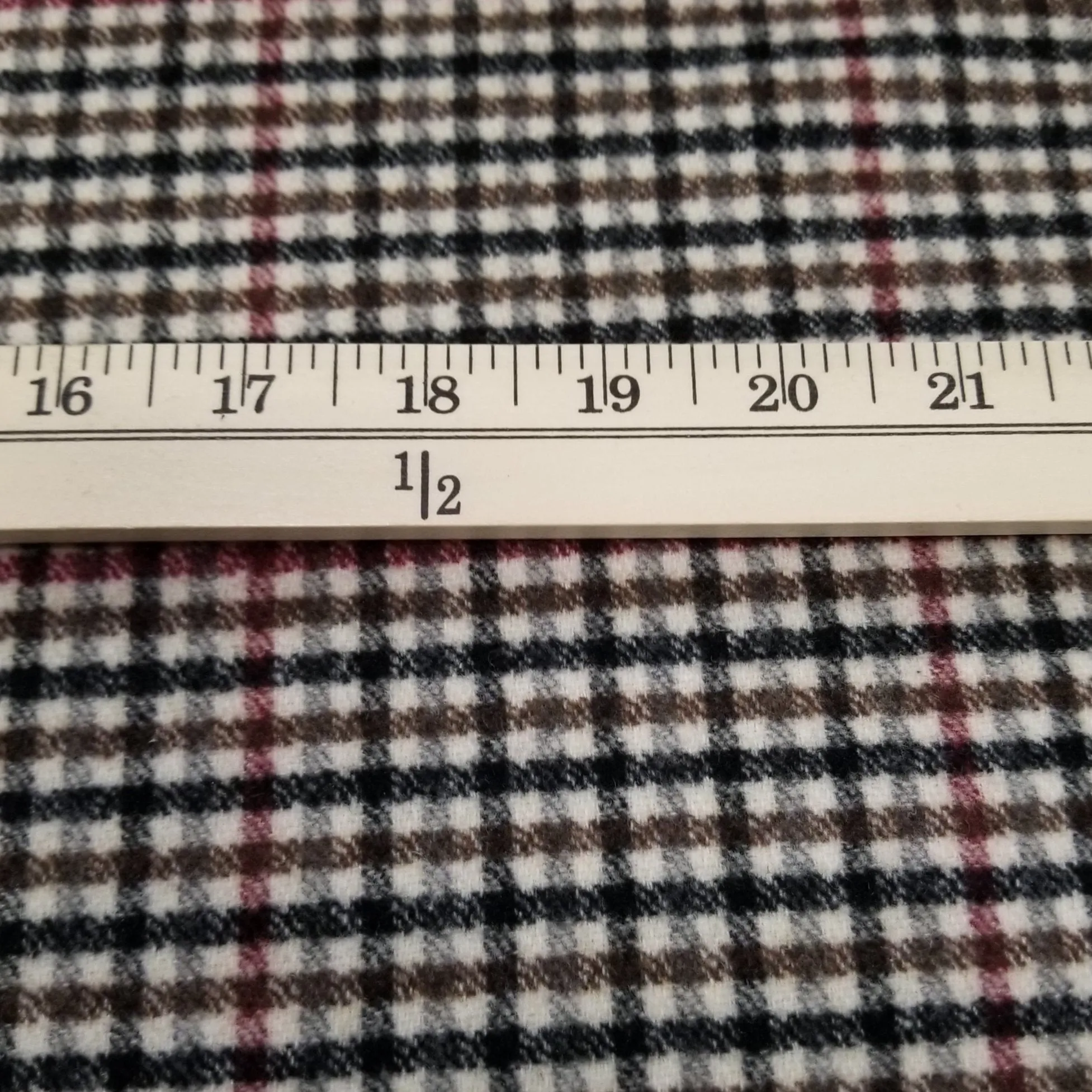 End of Bolt: 2-7/8th yards of Wool Blend Melton Olive and Burgundy Checks Woven-remnant