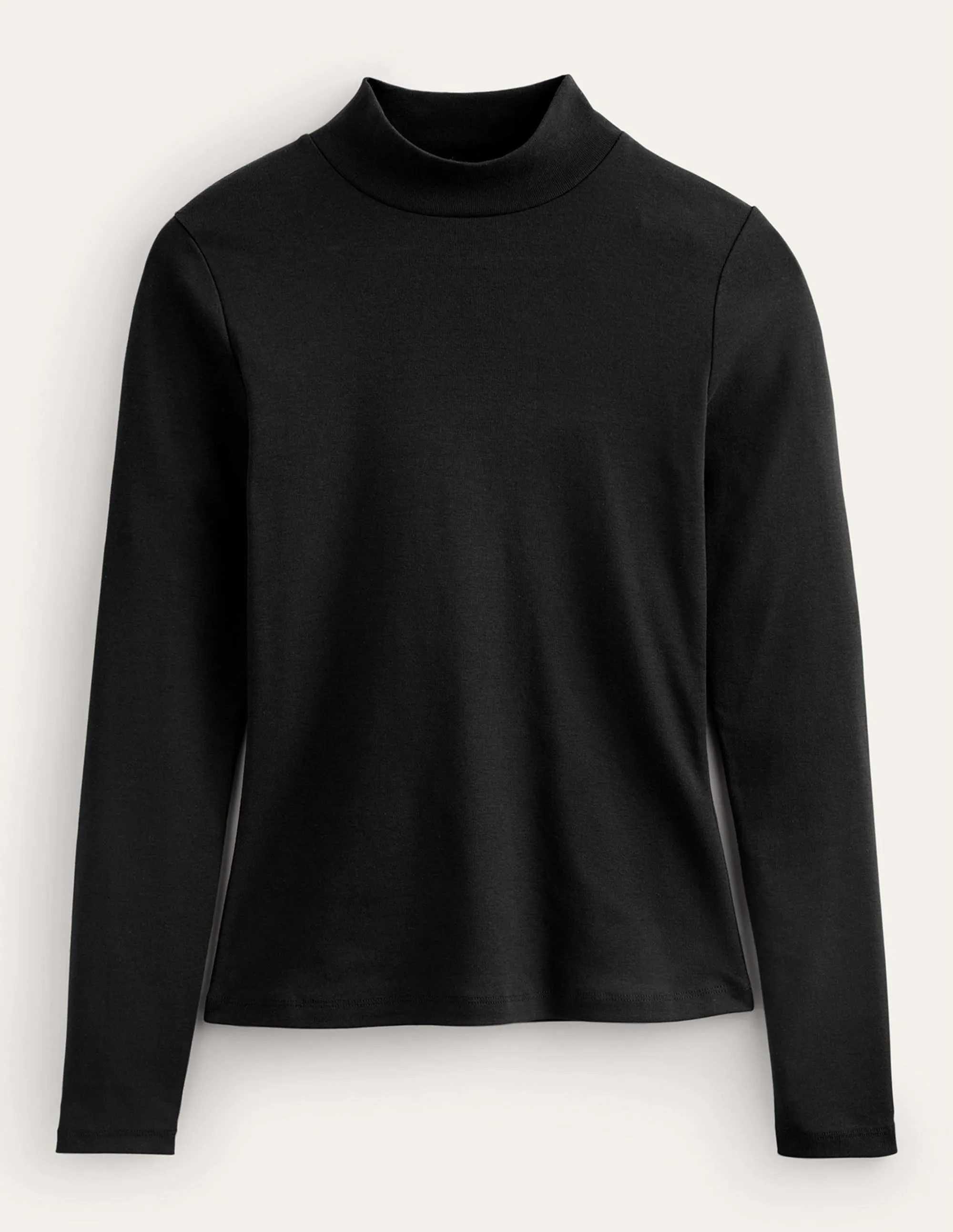Essential High Neck Jersey Top-Black