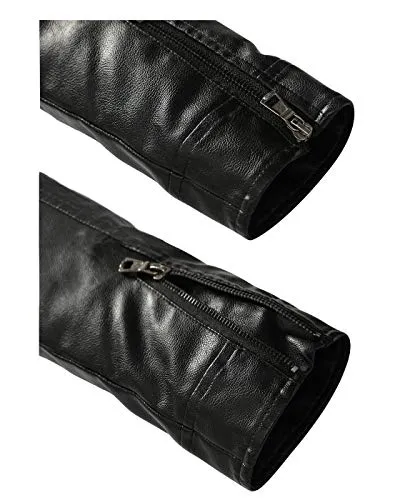 Fairylinks Leather Jacket Men Slim Fit Motorcyle Lightweight ,Black,Medium