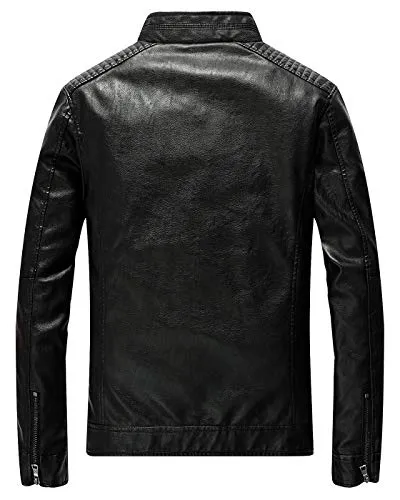 Fairylinks Leather Jacket Men Slim Fit Motorcyle Lightweight ,Black,Medium