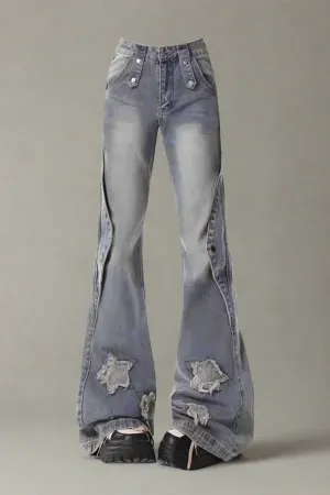 Fall Distressed Star Flare Jeans