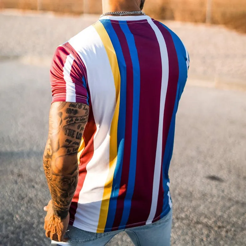 Fashion Peach Heart KING Stripe Print Casual Short Sleeve T-Shirt