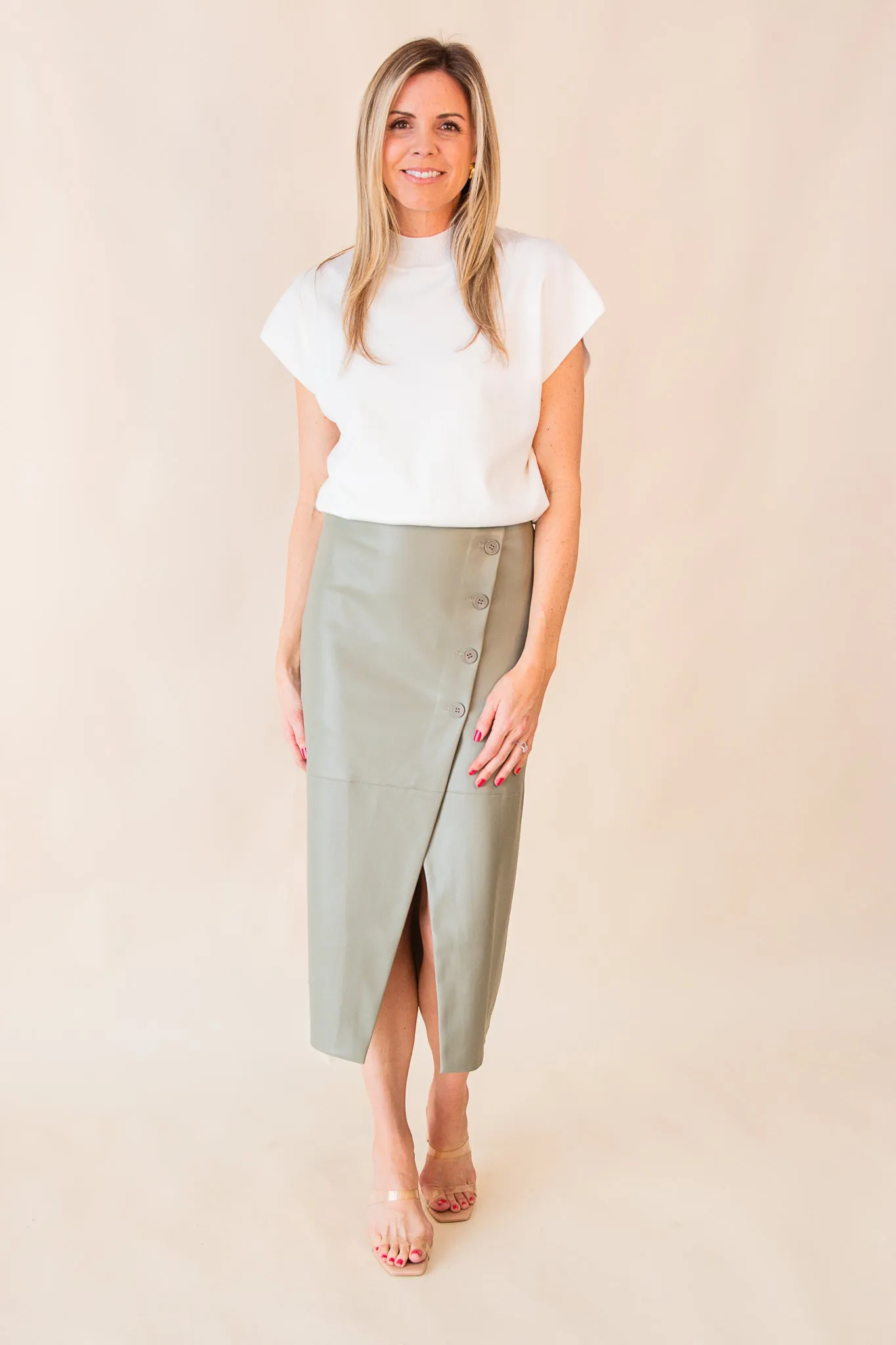 Francisco Button Detail Midi Skirt