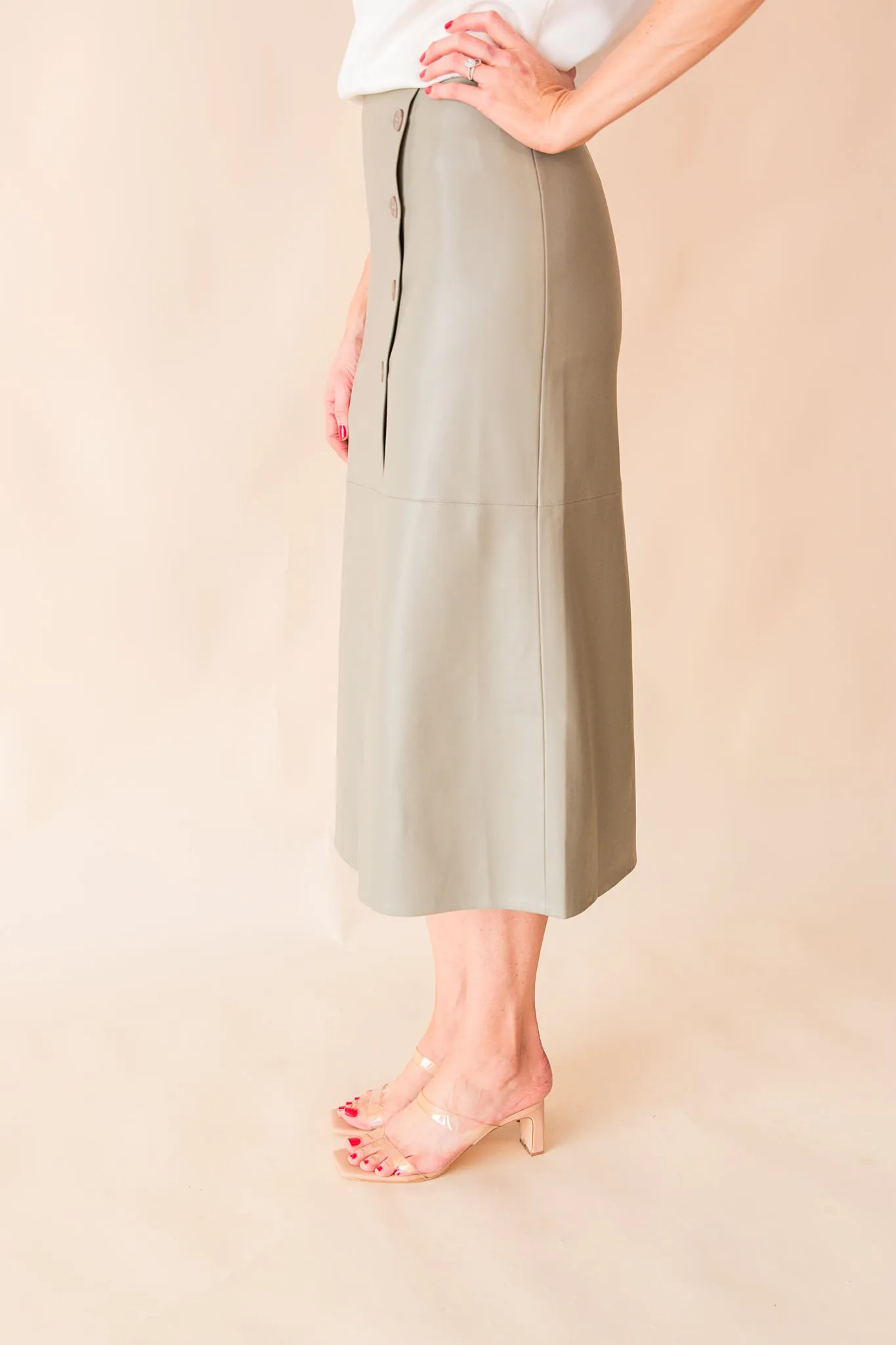 Francisco Button Detail Midi Skirt