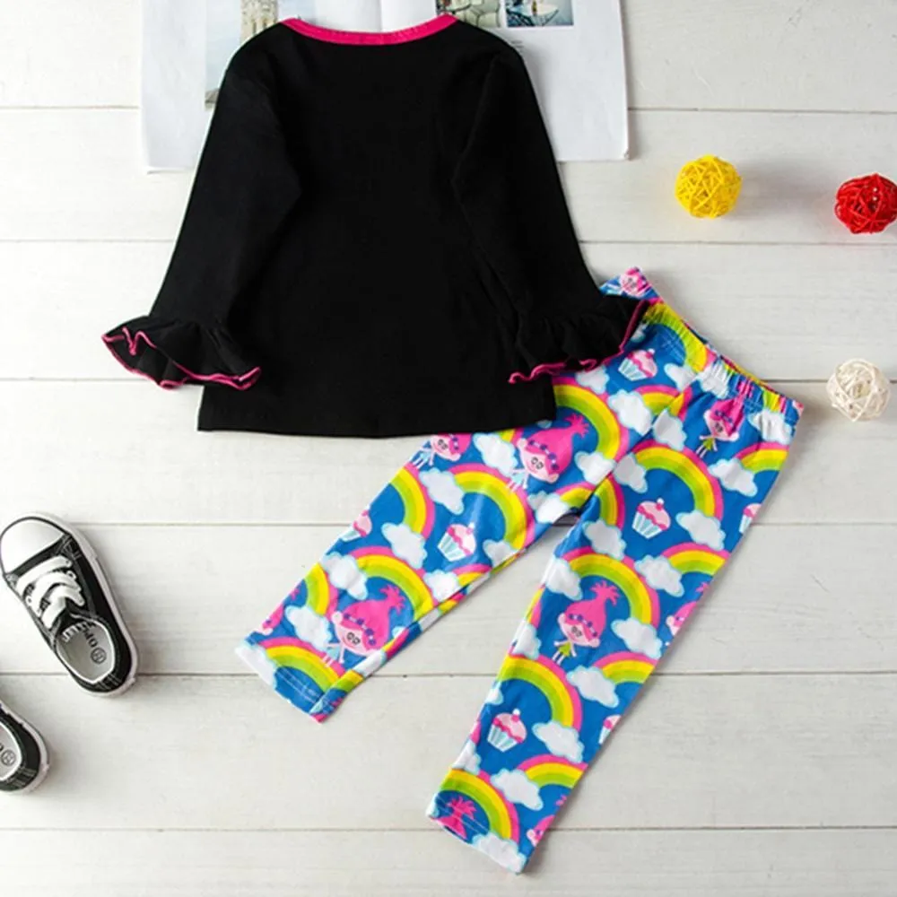 Girls Love Flare Sleeve Top & Rainbow Pants Kids Wholesale Clothing
