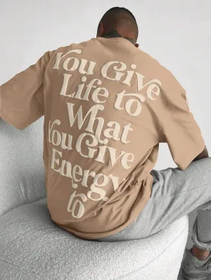 Give Energy - Beige - Gym Oversized T Shirt