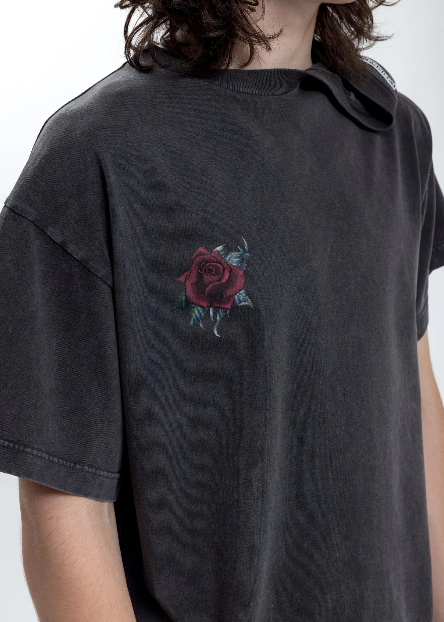 Grey Rose Clipped Shoulder T-Shirt