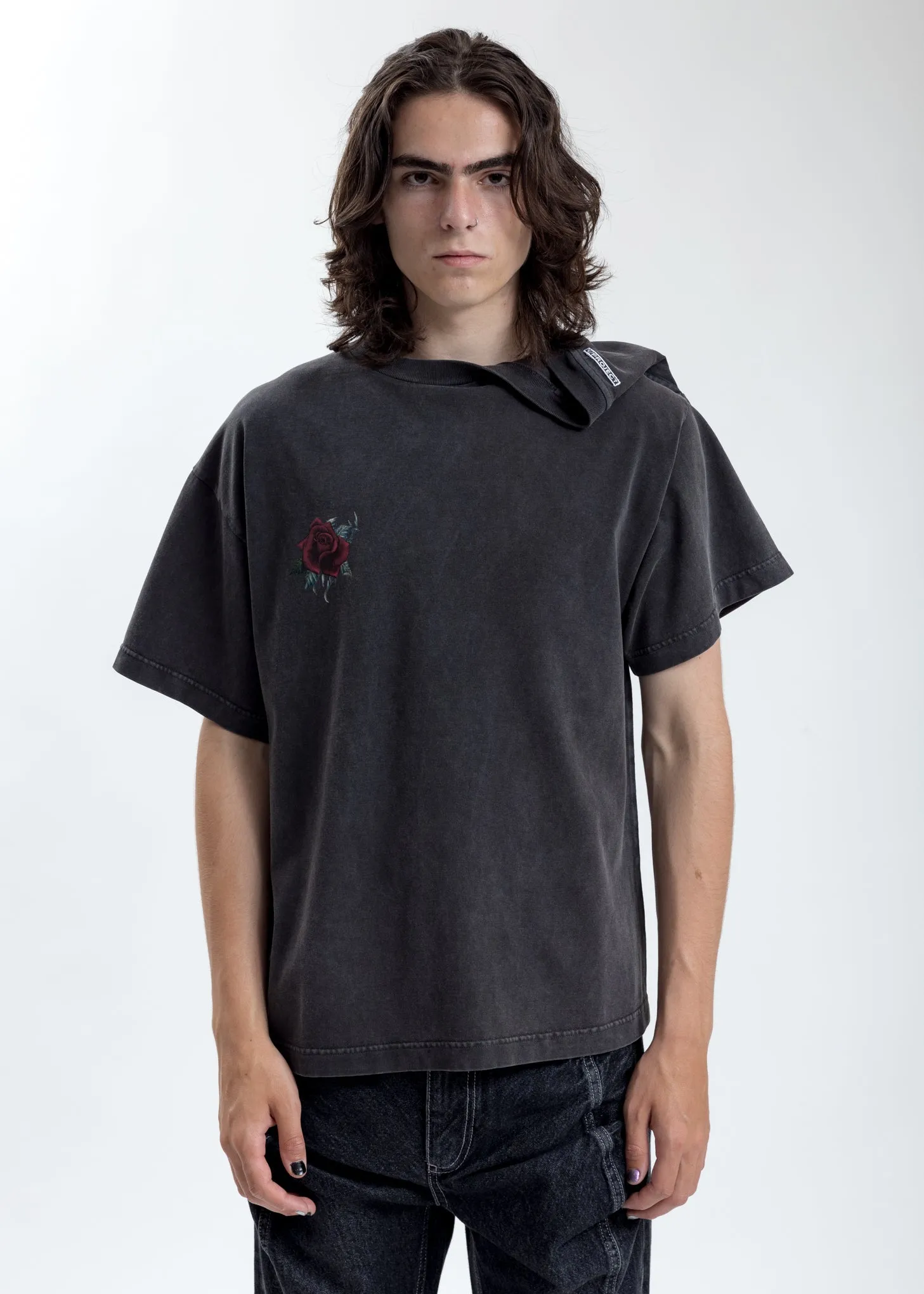 Grey Rose Clipped Shoulder T-Shirt