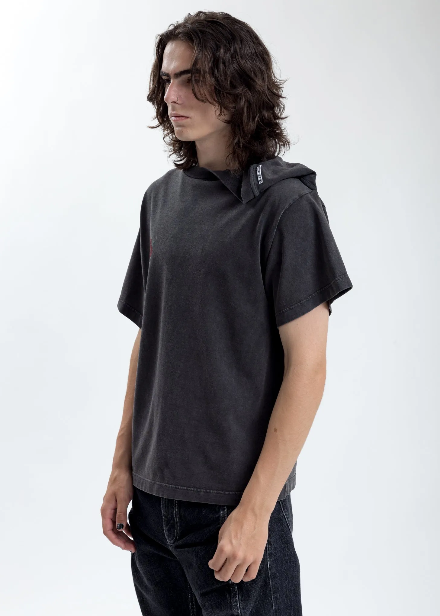 Grey Rose Clipped Shoulder T-Shirt