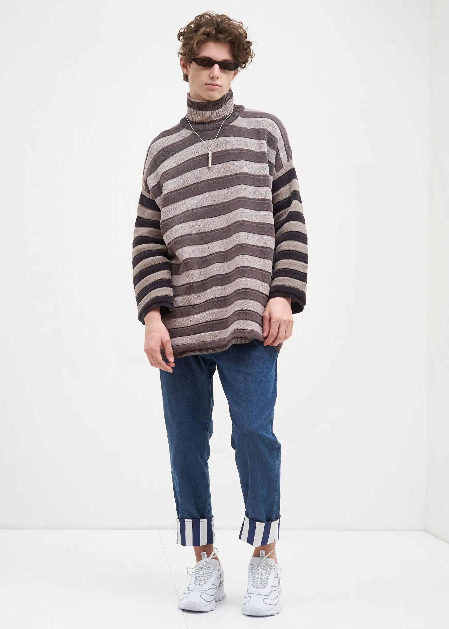 Grey Striped Chinille Sweater