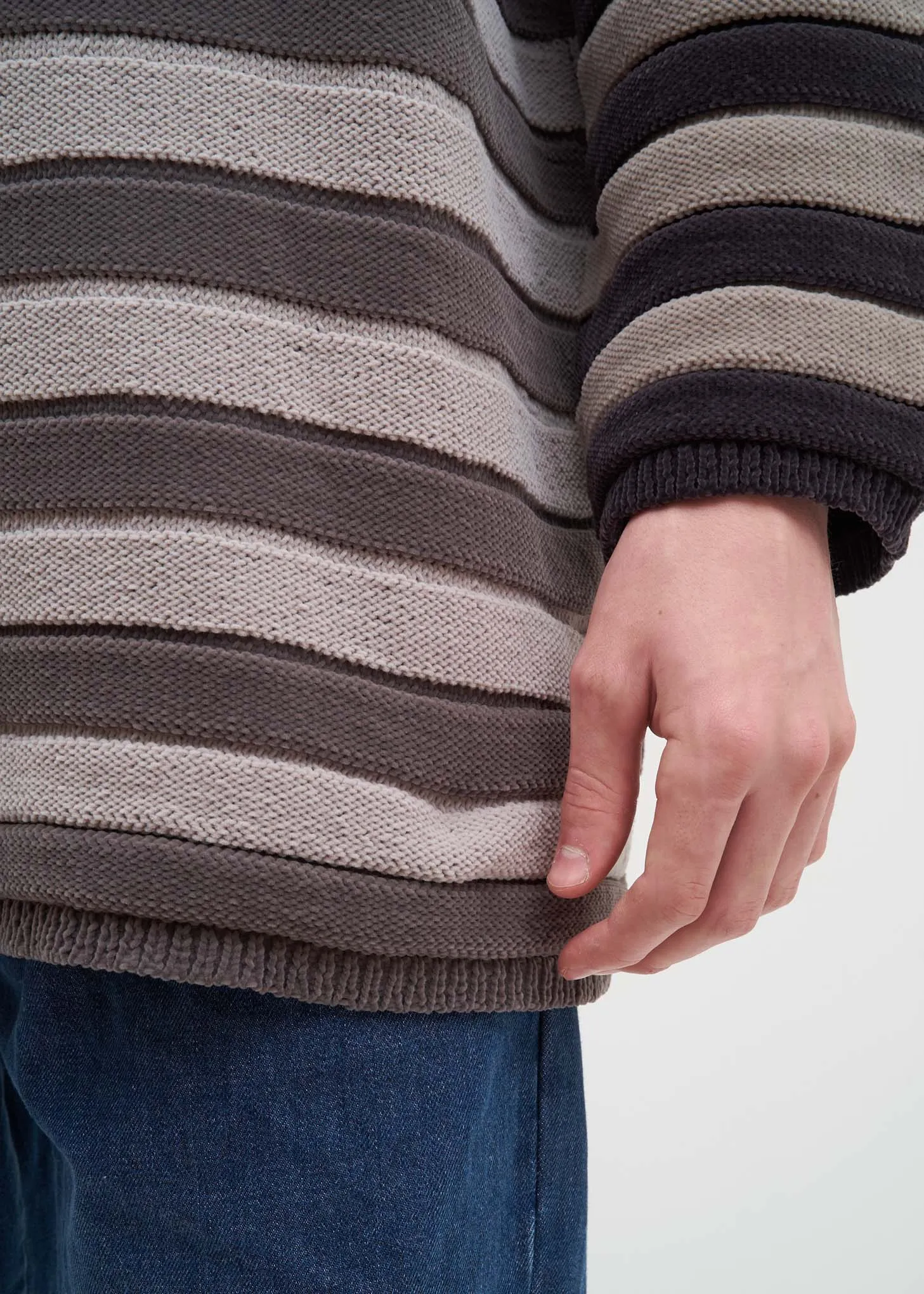 Grey Striped Chinille Sweater
