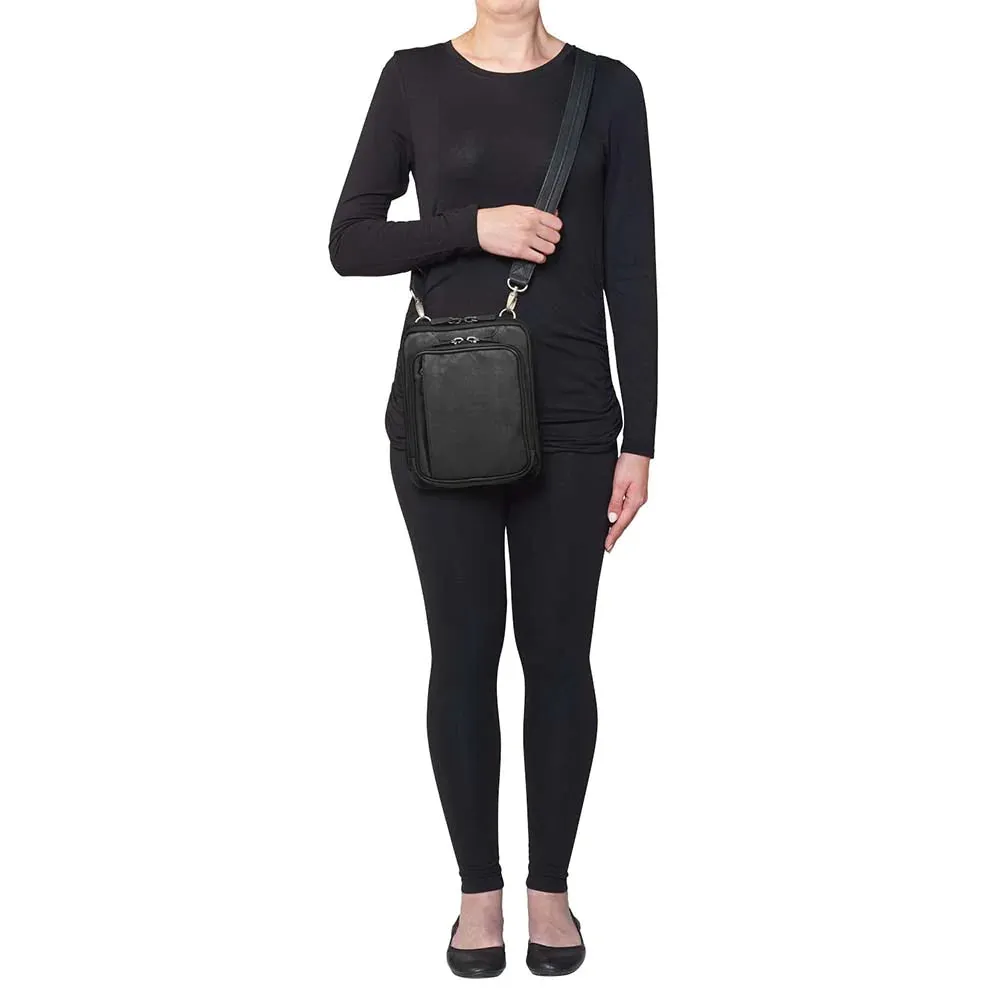 GTM Original Raven Leather Flat Crossbody Bag