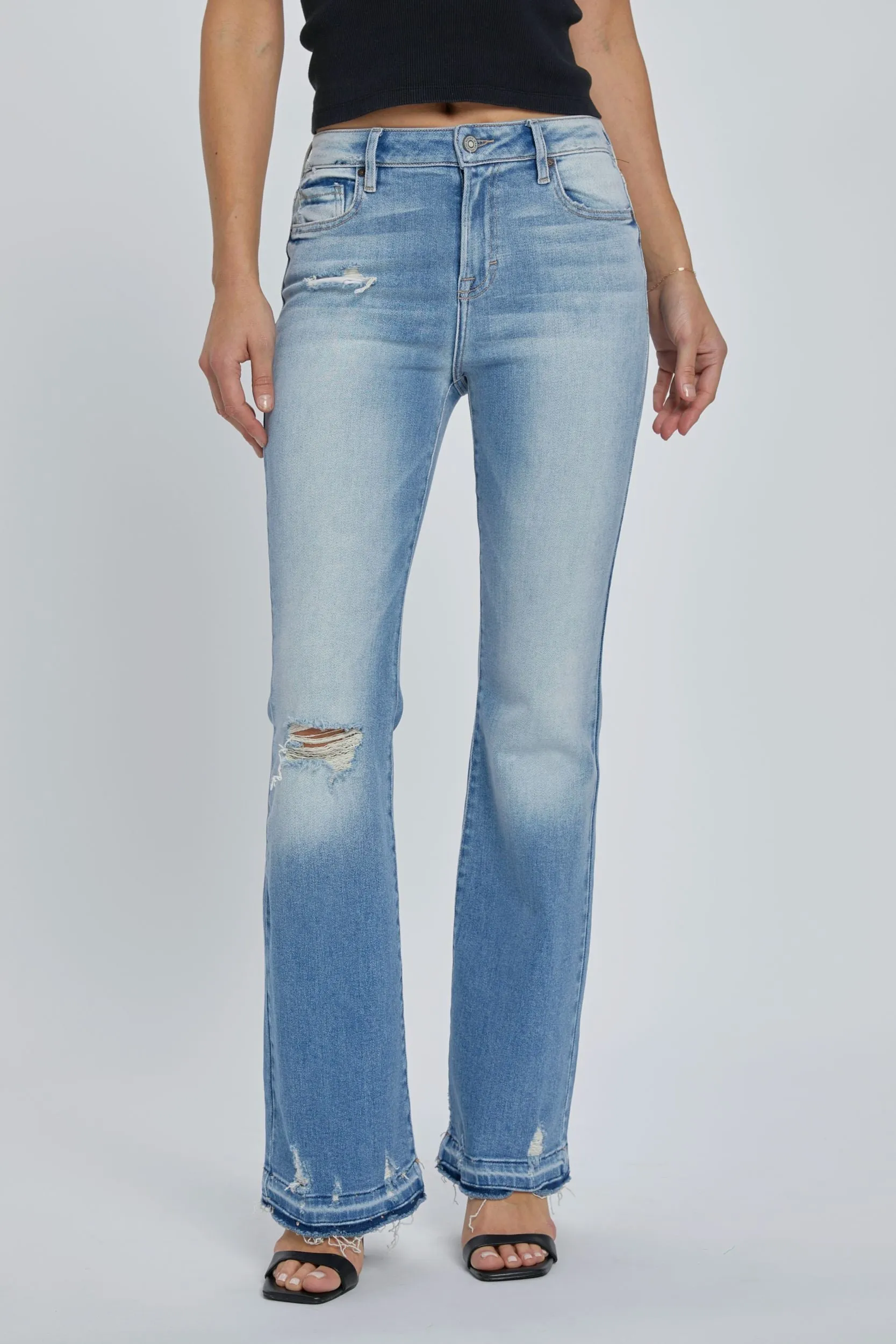 Hidden Jeans Happi Mid Rise Flare With Let Out Hem In Vintage Wash