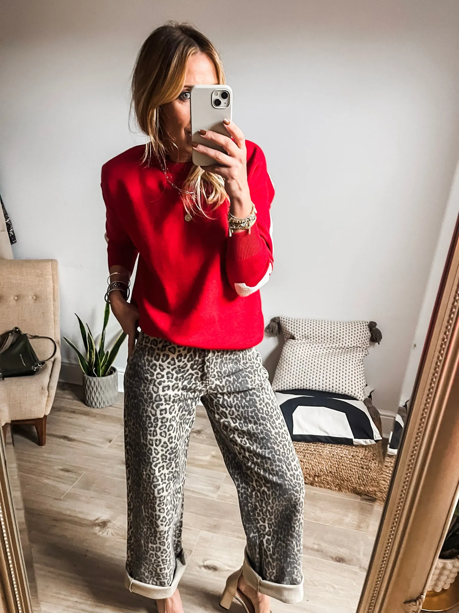 Leopard Print Mid-Rise Dad Fit Jeans