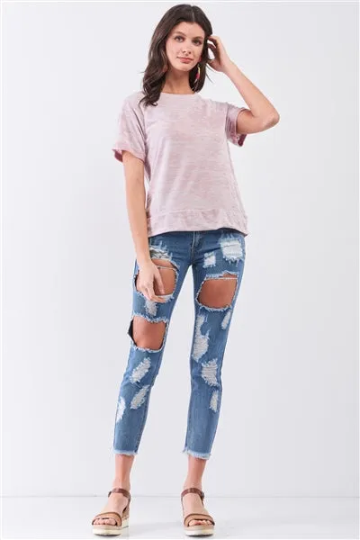 Mauve Folded Sleeve Relaxed Fit T-Shirt