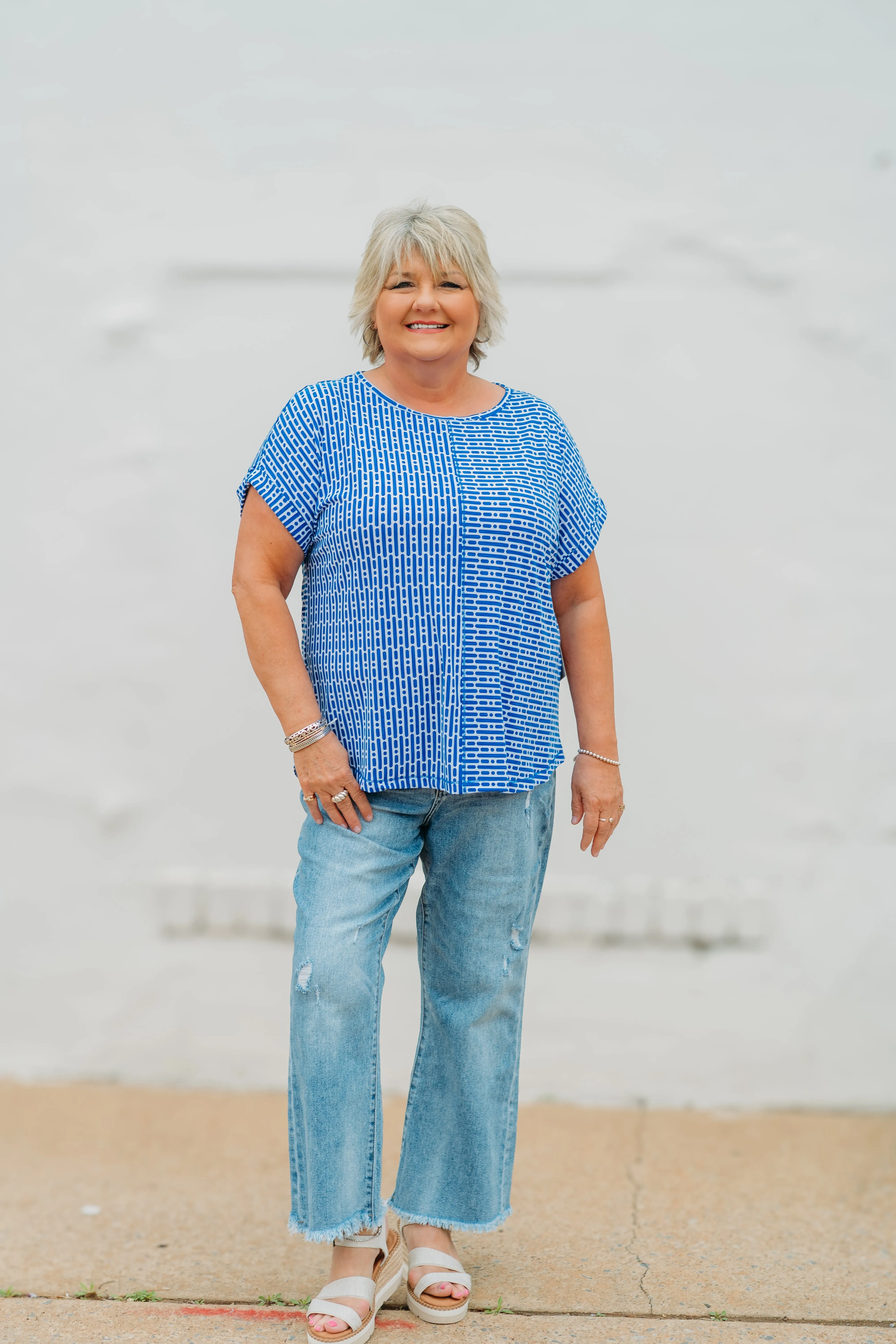 Multiples: (Summer Breeze) Cuffed Dolman Faux Button Front in BRTROYL M25605TM