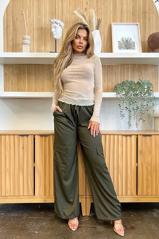 Olive In My Element Cargo Parachute Pants