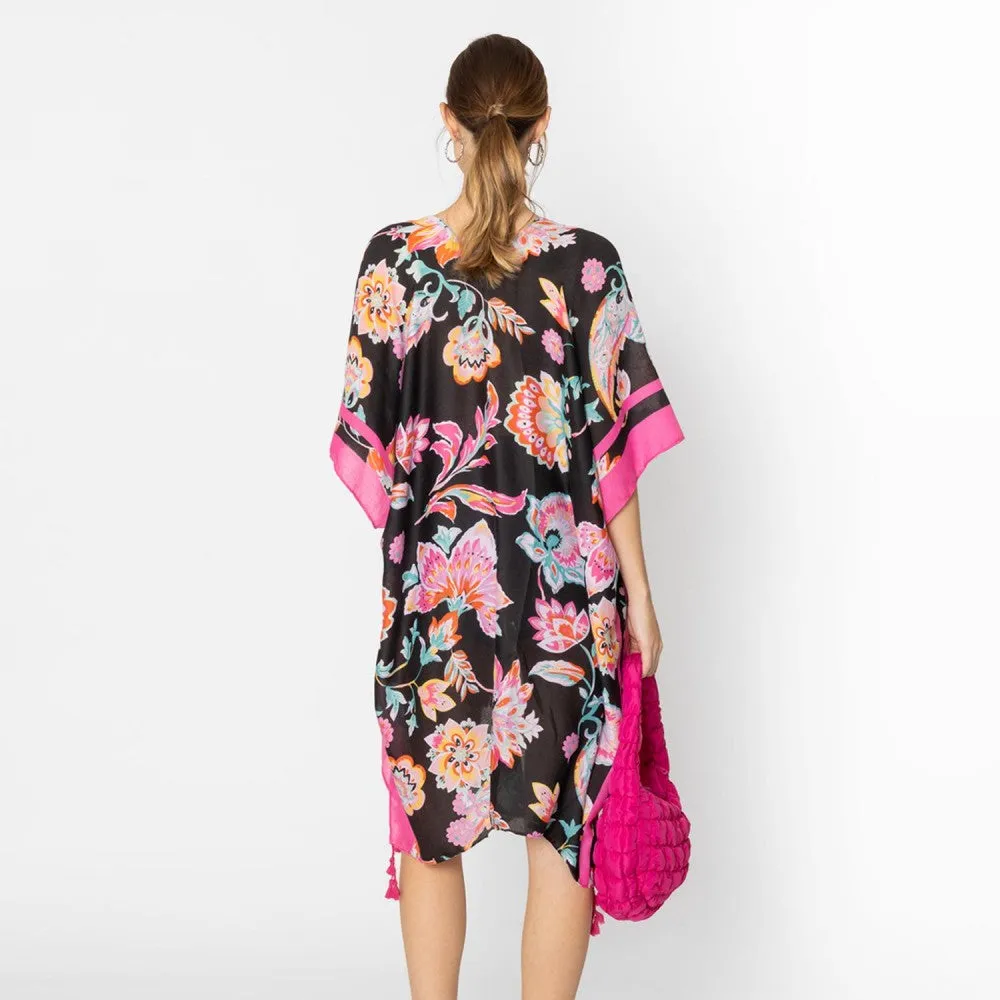Paisley Flower Print Kimono With Tassel Details