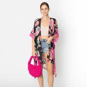 Paisley Flower Print Kimono With Tassel Details