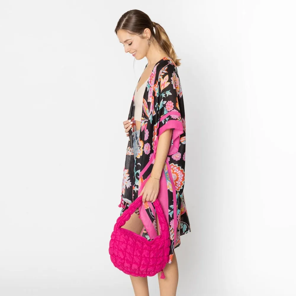 Paisley Flower Print Kimono With Tassel Details