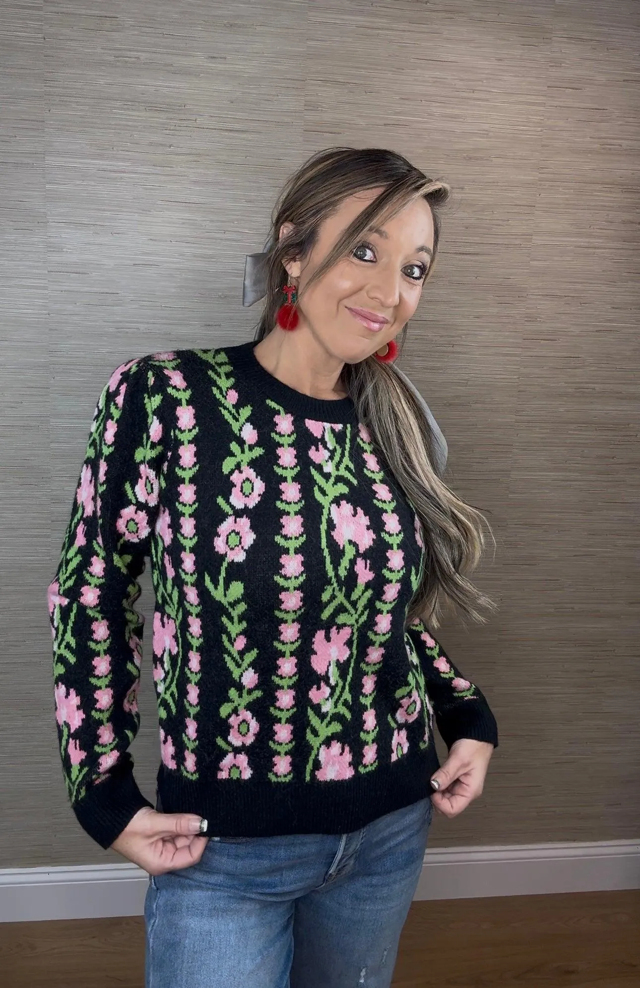Pink Floral Sweater