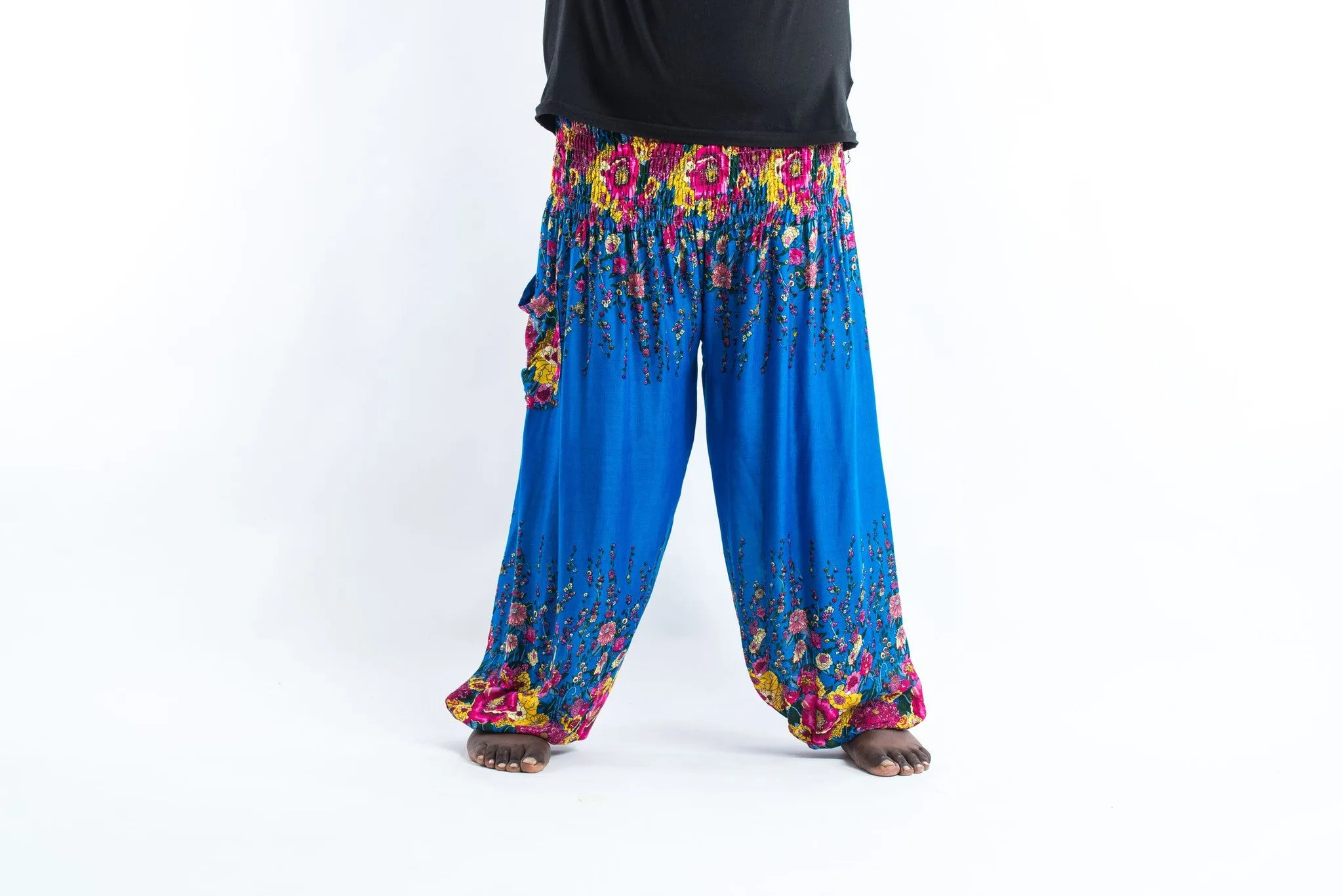Plus Size Floral Men's Harem Pants in Ocean Blue