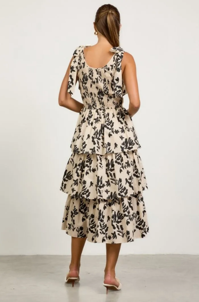 Printed Poplin Tiered Midi Dress