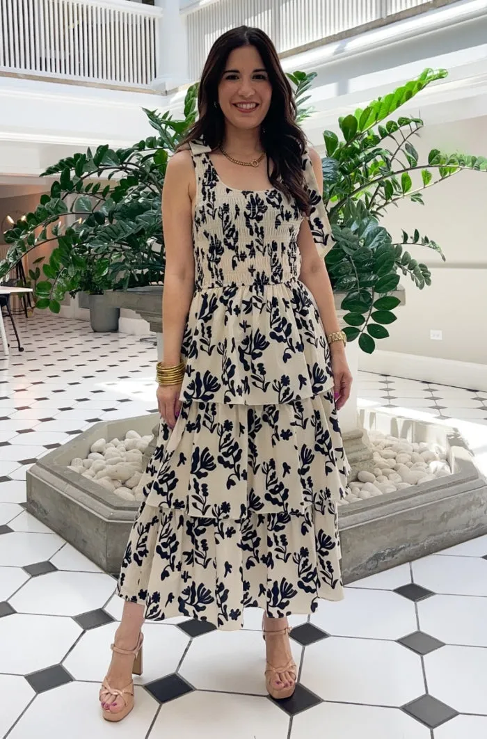 Printed Poplin Tiered Midi Dress