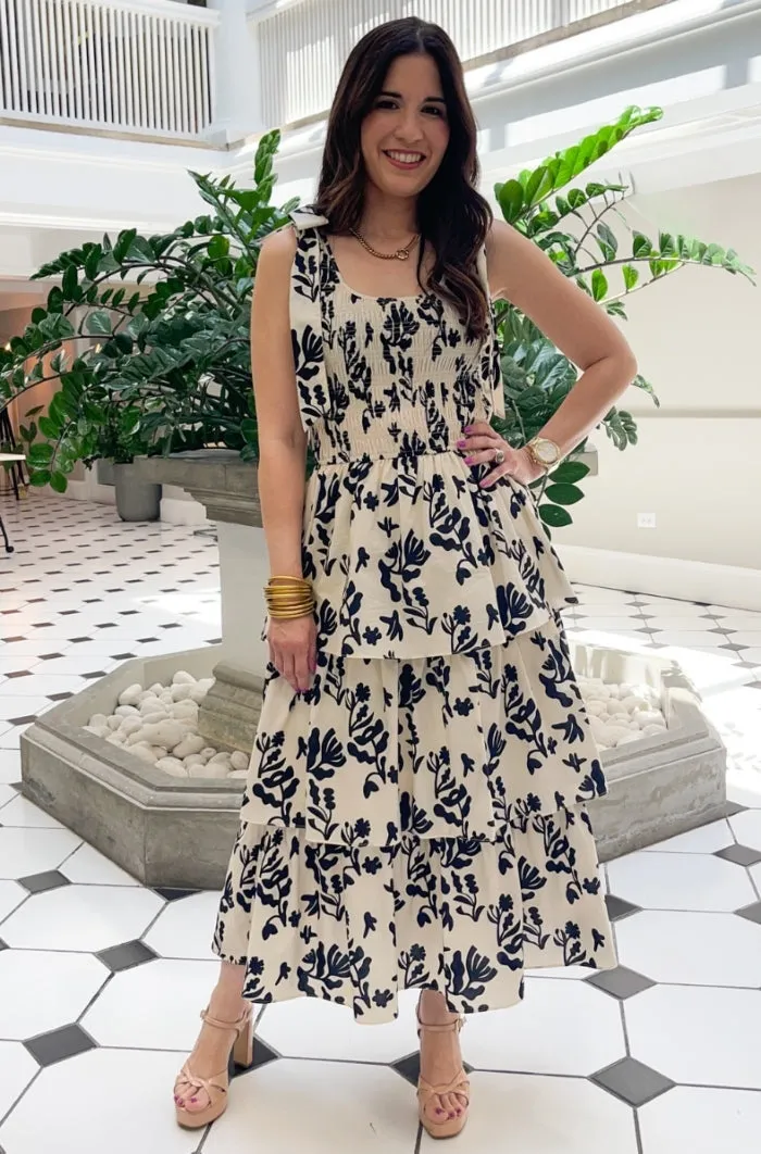 Printed Poplin Tiered Midi Dress