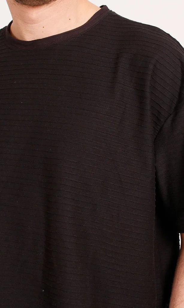 R208458 - Textured Jacquard Oversized T-Shirt - Black