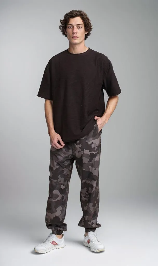 R208458 - Textured Jacquard Oversized T-Shirt - Black